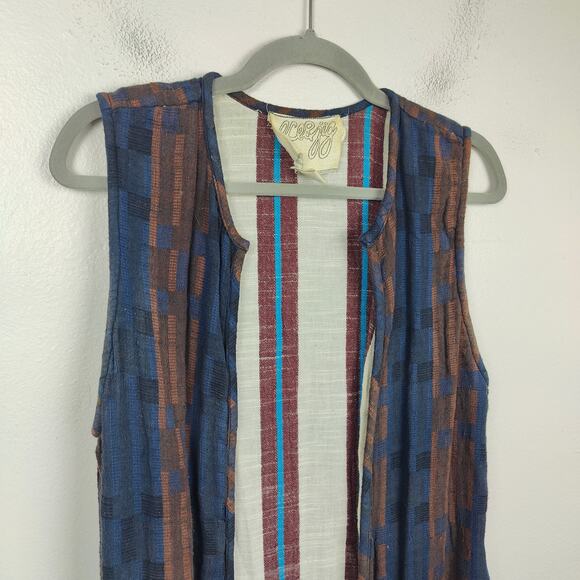 Ace & Jig Open Cardigan Sweater Womens Small Blue Brown Sleeveless Lagenlook - Picture 2 of 8